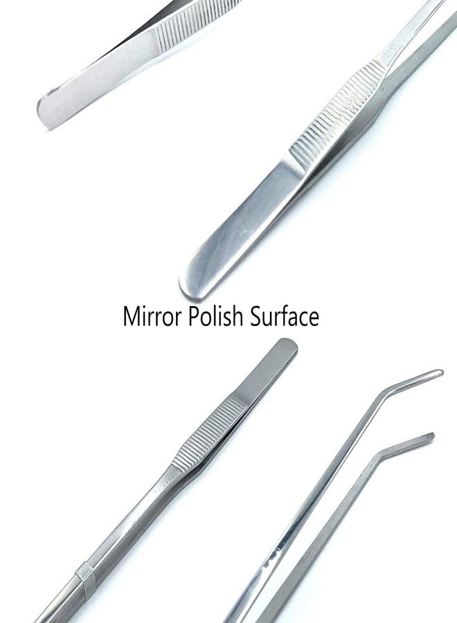 Wenplus 2PCS Aquarium Tweezers Stainless Steel Straight and Curved Tweezers Set Long Handle Reptile Feeding Tongs for Aquatic Plants Lizards Spider Snakes Garden Repairing - 10.6inch, Silver - Image 3
